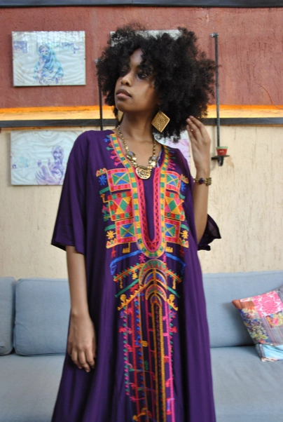 Kaftan mov cu Broderie, bumbac egiptean [2]