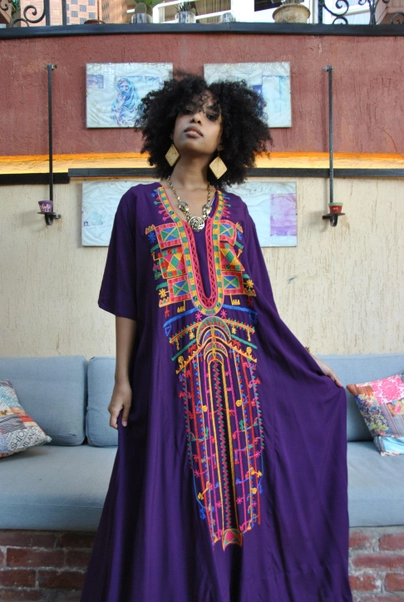 Kaftan mov cu Broderie, bumbac egiptean [3]