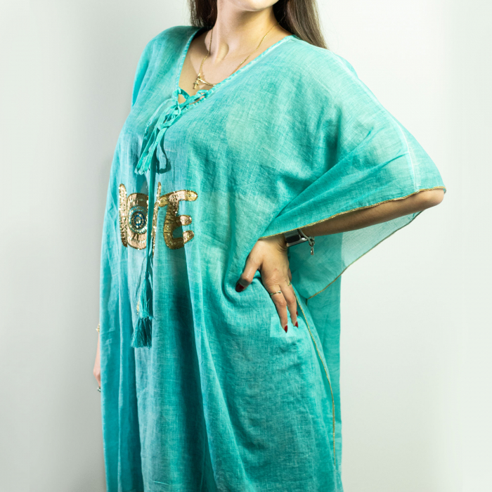 Kaftan Pictat Manual, Turcoaz si Auriu, Love [3]