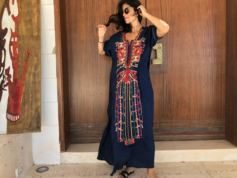 Kaftan bleumarin cu Broderie, bumbac egiptean [3]