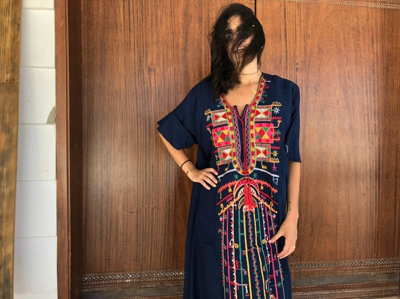 Kaftan bleumarin cu Broderie, bumbac egiptean [2]