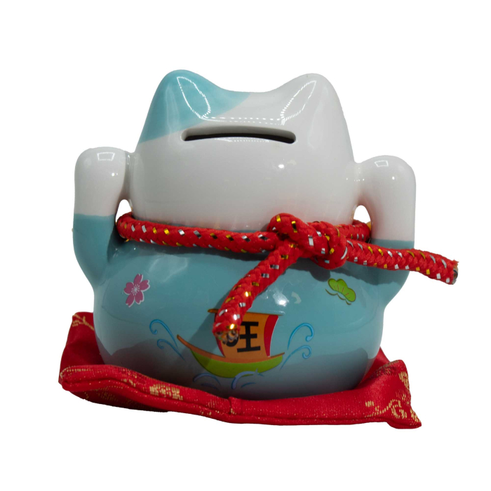 Maneki Neko Albastra Pusculita – Pisica Norocoasa din Ceramica [3]