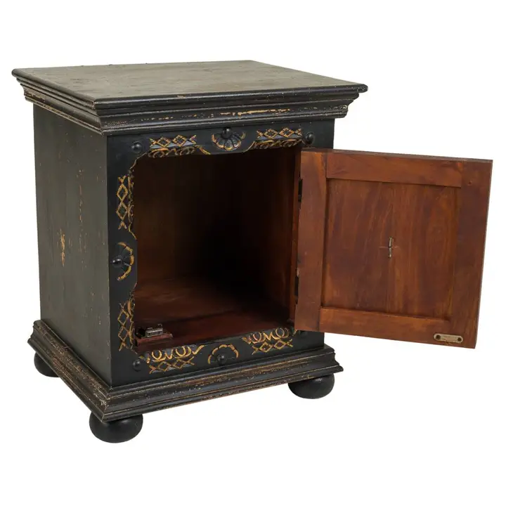 Măsuță decorativă indiană din lemn sculptat, negru cu auriu, finisaj antichizat [3]