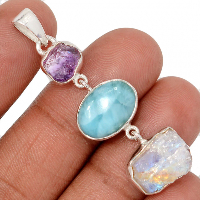 Pandantiv Ametist, Piatra Lunii si Larimar - Argint 925 - M01 [2]
