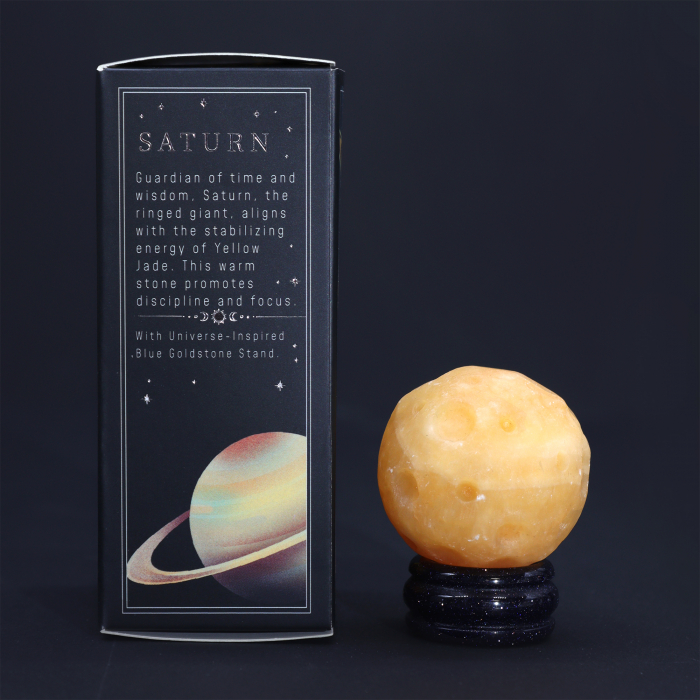 Planeta SATURN din Jad Galben pe Suport din Piatra Soarelui [4]