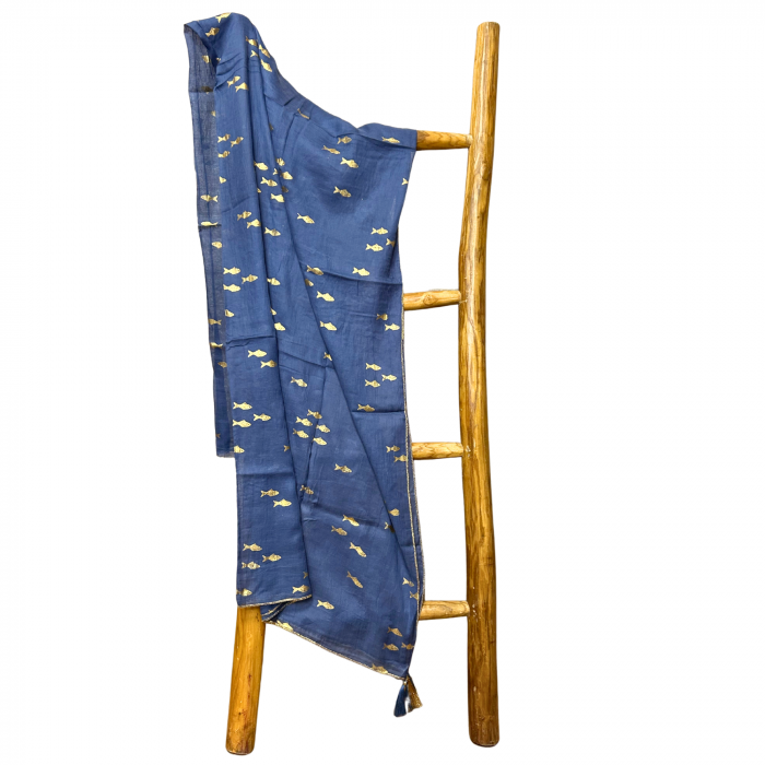 Sarong, Albastru si Auriu cu Pestisori, 110 x 180 cm [3]