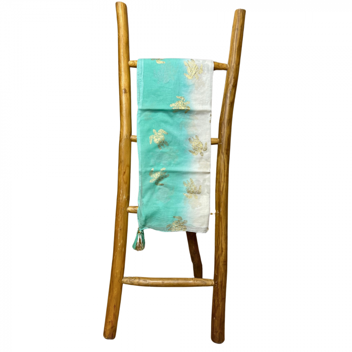 Sarong, Alb si Turcoaz cu Testoasa Aurie, 110 x 180 cm [2]