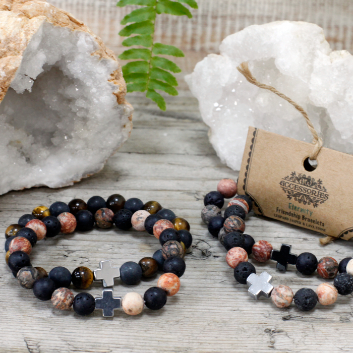 Set Bratarile Prieteniei, Eternitate, Jasp Leopard si Piatra de Lava, 2 buc [2]