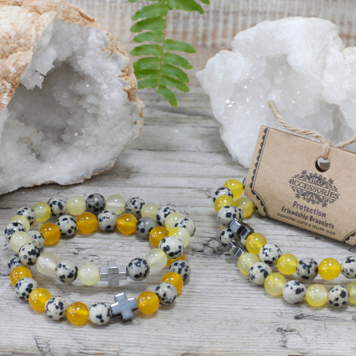 Set Bratarile Prieteniei, Protectie, Jasp Dalmatian si Agat Galben, 2 buc [2]
