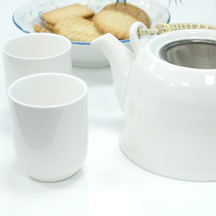 Set Ceainic + 6 Cani din Ceramica, alb [2]