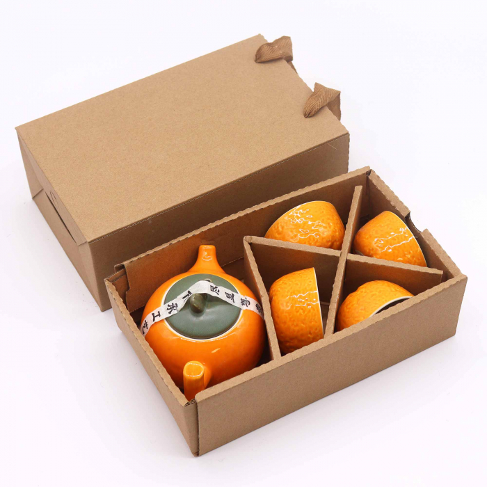 Set Ceainic Herbal 200ml + 4 Cesti din Ceramica, Portocaliu [3]
