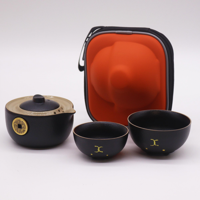 Set Ceainic cu 2 Cesti si Geanta de transport, Money Cat, Negru [2]