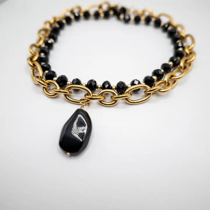 Obsidian – Colier cu Piatra Naturala si Lant Aur [1]