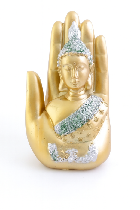 Statueta Buda Gautama auriu in mana 17 x 10 x 7 cm [1]