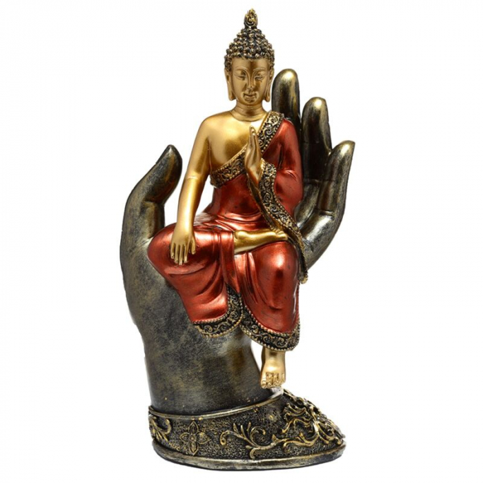Statueta thailandeza Buddha asezat, Rosu-Auriu [1]