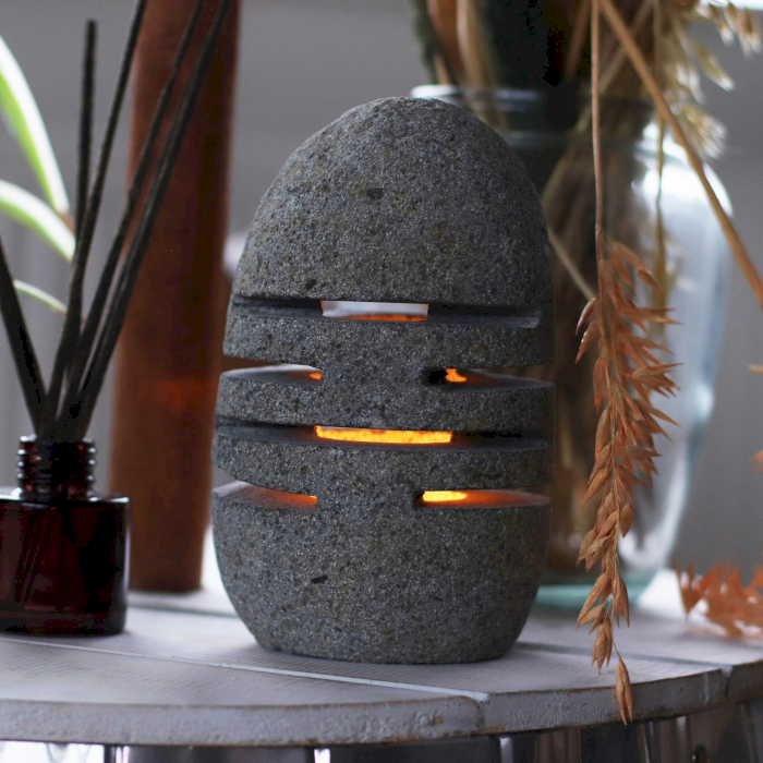 Suport  Lumanare din Piatra de Rau Naturala  (9 x 20 cm) [2]