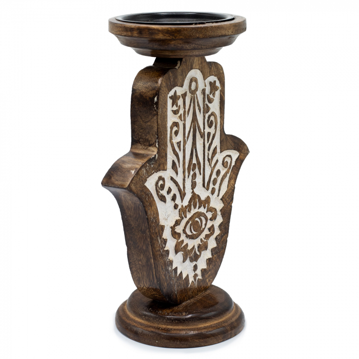 Suport pentru lumanari Hamsa, 25 x 18 cm, lemn de mango [4]