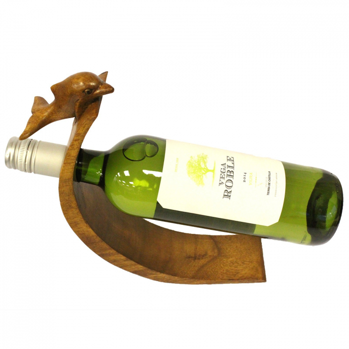 Suport cu Delfin pentru Sticla de Vin, Lemn de Suar [3]
