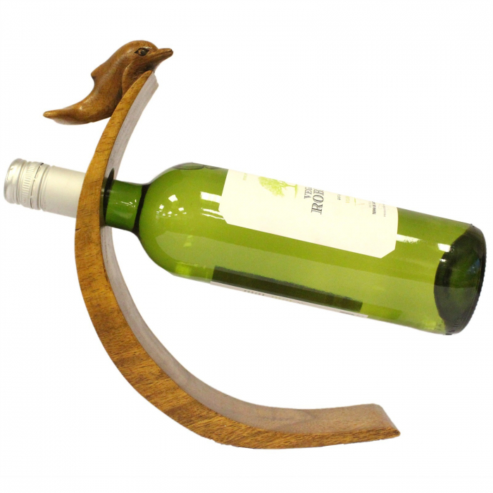 Suport cu Delfin pentru Sticla de Vin, Lemn de Suar [2]