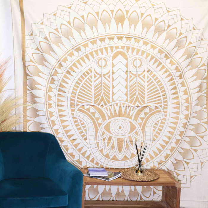 Tapiserie de Perete, Hamsa Alb cu Auriu, 230 x 200 cm [2]