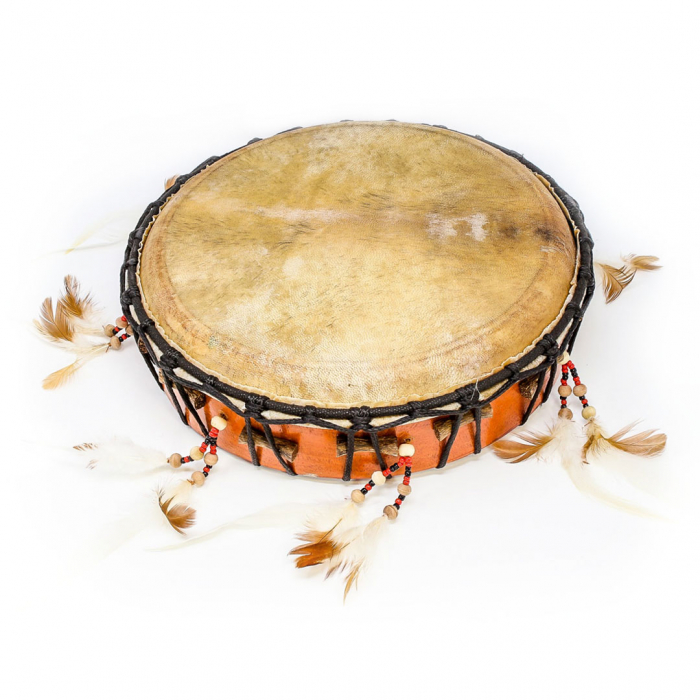 Toba samanica de mana decorata, 30 cm, piele de capra [1]