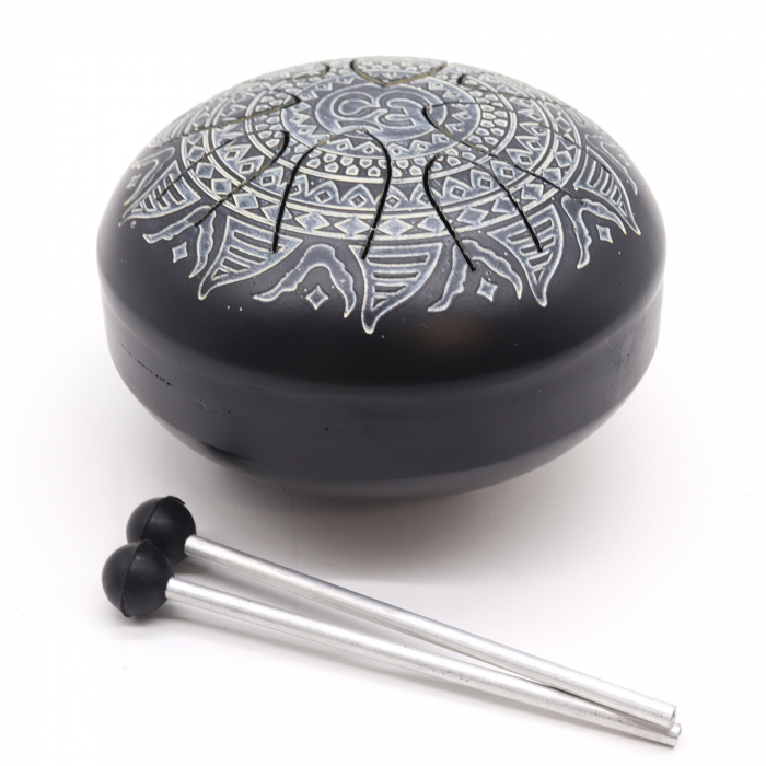 Toba metalica sculptata cu 8 note, simboluri Ohm si Mandala, handpan [2]