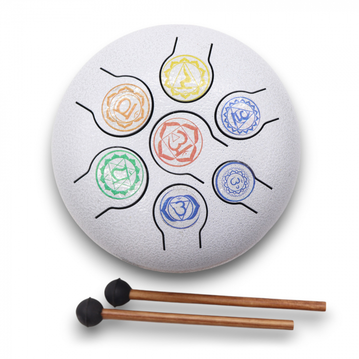 Toba metalica sculptata cu 7 note, simbolul 7 Chakre, handpan, 18 cm [2]
