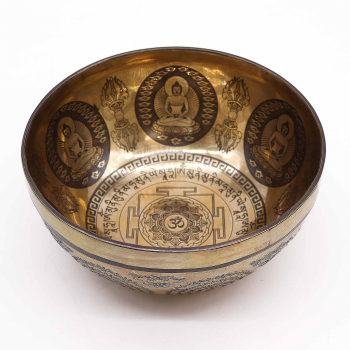 Bol Tibetan cantator cu Argint, Ohm si Buddha, 21 cm [3]