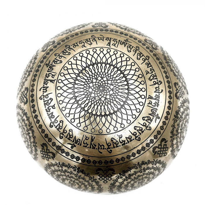 Bol Tibetan cantator cu Argint, Ohm si Buddha, 21 cm [5]