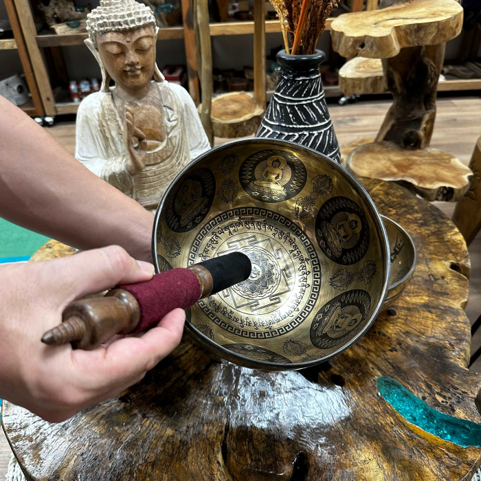 Bol Tibetan cantator cu Argint, Ohm si Buddha, 21 cm [2]