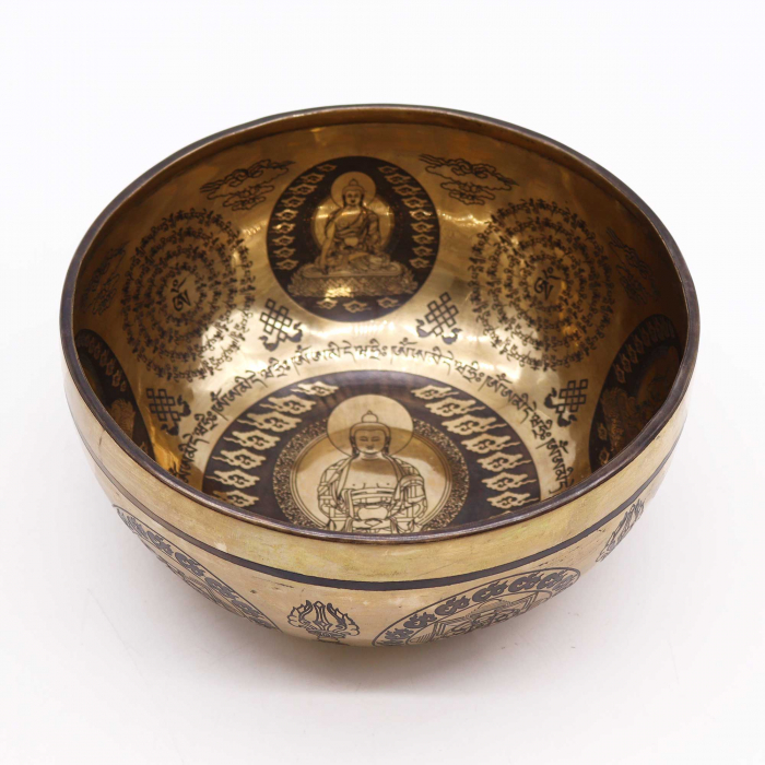 Bol Tibetan cantator cu Argint, 5 Buddha, 21 cm [3]