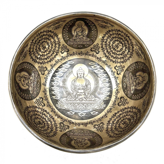 Bol Tibetan cantator cu Argint, 5 Buddha, 21 cm [2]