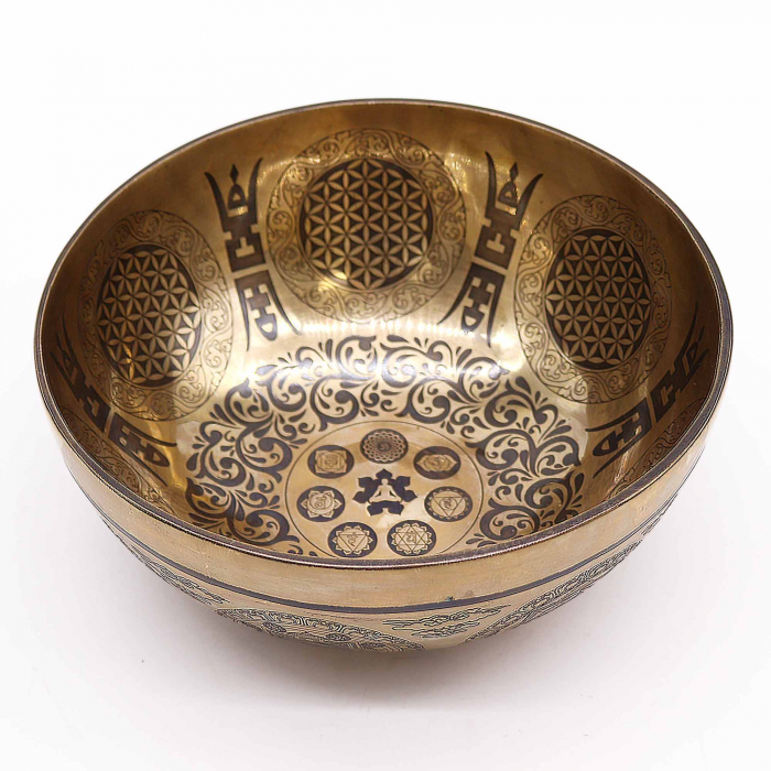 Bol Tibetan cantator cu Argint, 7 Chakre si Floarea Vietii, 21 cm [4]