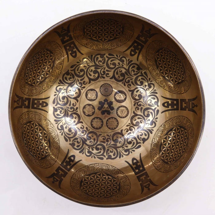 Bol Tibetan cantator cu Argint, 7 Chakre si Floarea Vietii, 21 cm [2]
