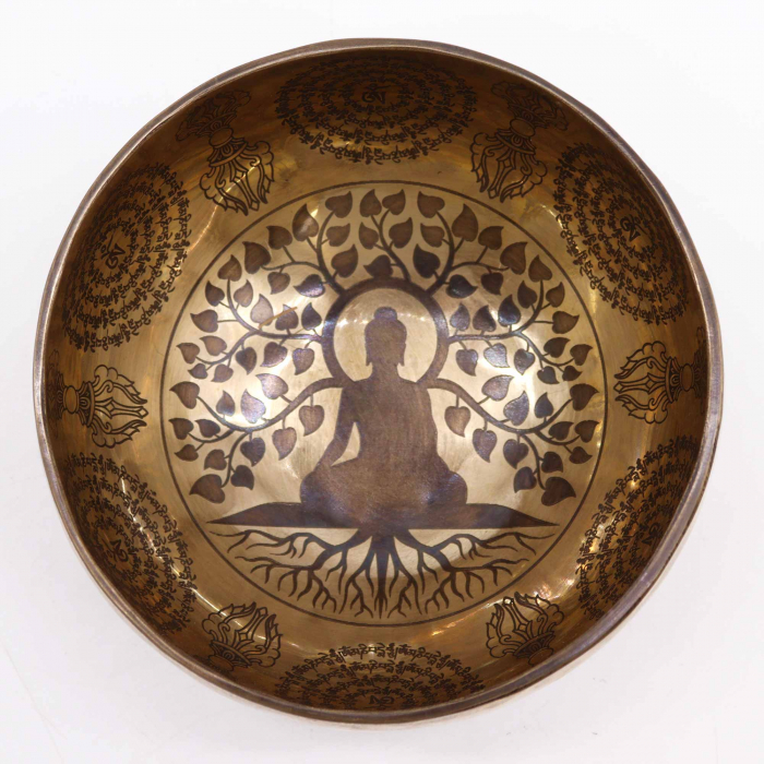 Bol Tibetan cantator cu Argint, Buddha - Arborele Bodhi, 16 cm [2]