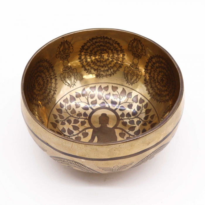 Bol Tibetan cantator cu Argint, Buddha - Arborele Bodhi, 16 cm [4]