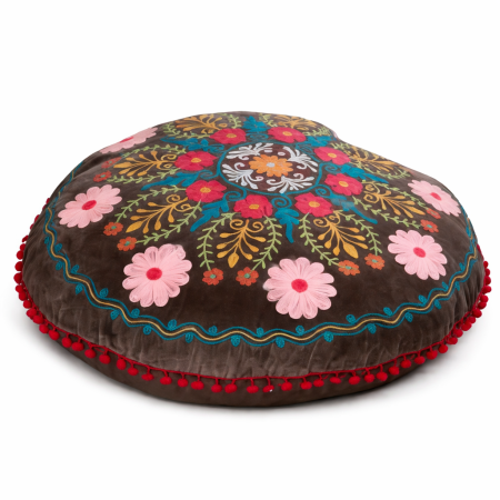 SPIRIT GLOBAL - Perna de podea Pouffe din catifea brodata Ahyana