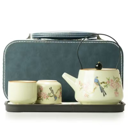 Accesorii servire ceai - Set ceainic de călătorie cu două cești Blue Bird Qing Dynasty