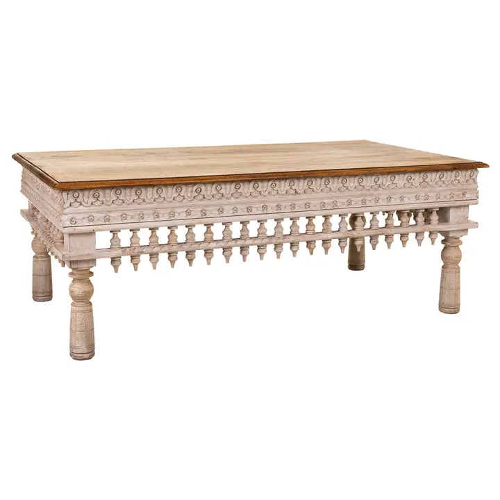 Mic mobilier - Măsuță de cafea indiană din lemn sculptat manual, 120 x 70 x 45 cm