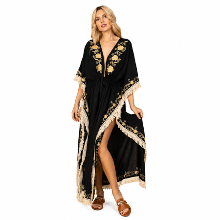 Rochii/ Kaftan - Kaftan kimono brodat Greece negru