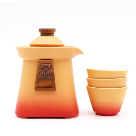 CEAINARIA EZOTERICA - Set ceainic Templu cu trei căni, ceramică, 450 ml, portocaliu