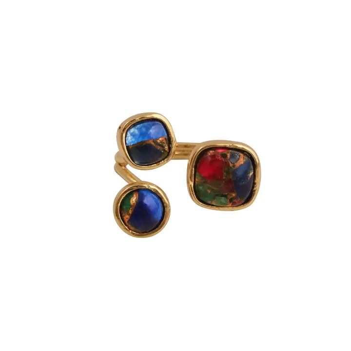Inele - Inel reglabil cu Safir Albastru si Jad Mohave Multicolor, placat cu aur