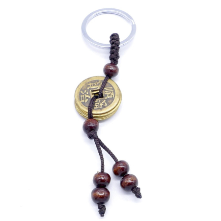 SPIRITUALITATE - Breloc Feng Shui cu Bile de Lemn si Monede pentru Prosperitate