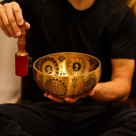 Set de 4 Boluri Cantatoare gravat Yogi din alama pura [6]