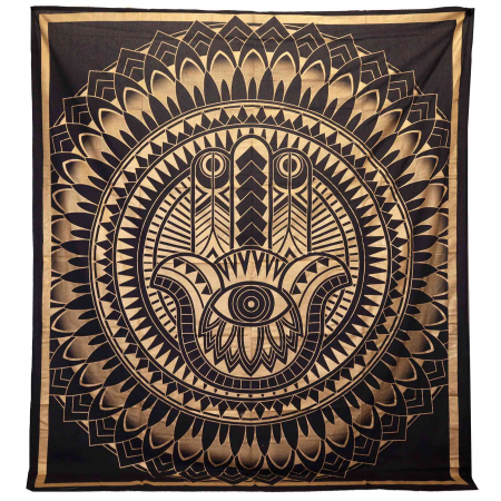 Hamsa - Tapiserie de Perete, Hamsa Negru cu Auriu, 230 x 200 cm