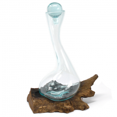 Boluri de sticla - Decantor din Sticla Topita pe lemn