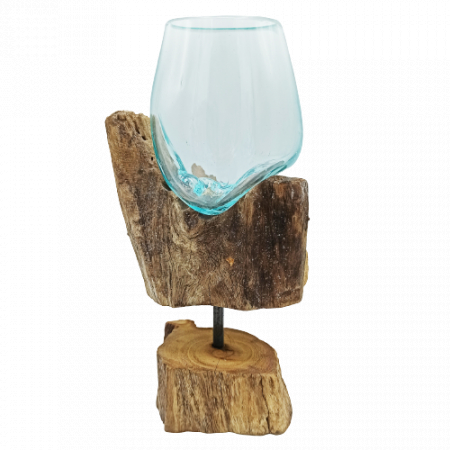Boluri de sticla - Bol din Sticla Topita pe lemn, 25 cm