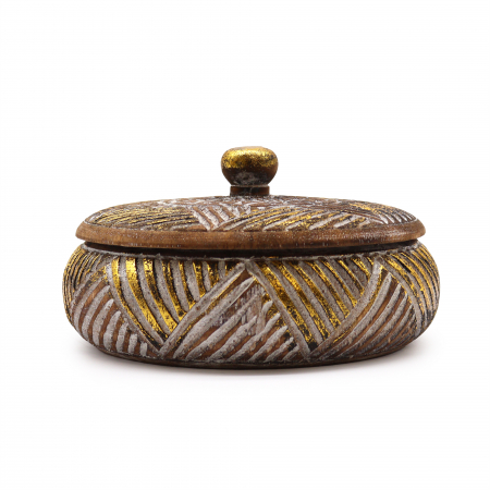 Boluri si Tavi de lemn - Borcan Decorativ cu capac, Auriu, lemn de albasia