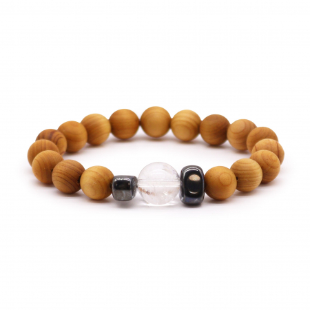Claritate - Bratara Chakra Coroana, Cuart Transparent si Lemn de Cedru