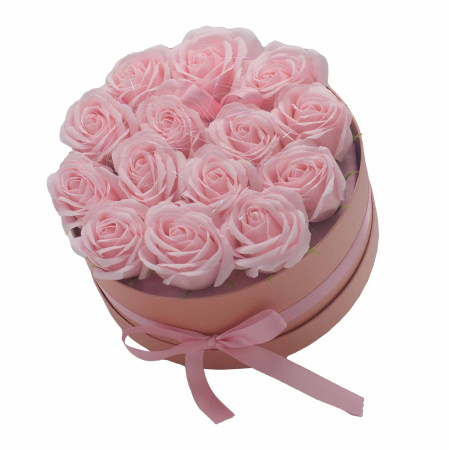 Cadouri Corporate - Buchet Flori de Sapun Cutie Rotunda- Roz